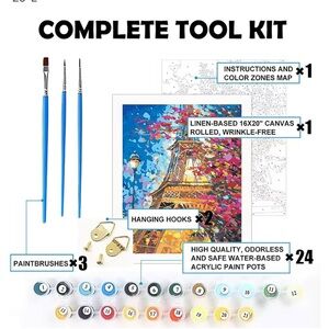 Eiffel Tower Paint by Numbers Kit with brushes & Acrylic Pigment 16”W x 20”L